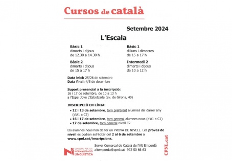 Escola d'Adults. Inscripcions cursos de català 2024-2025