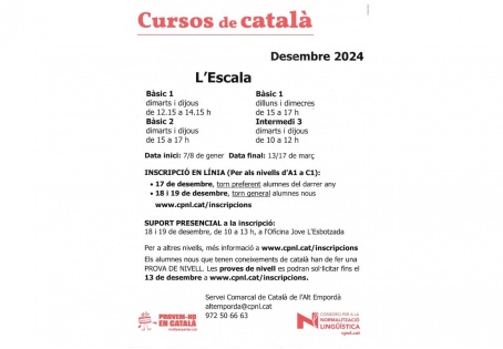 Escuela de Adultos 2024-2025. Inscripciones cursos català enero-marzo 2025