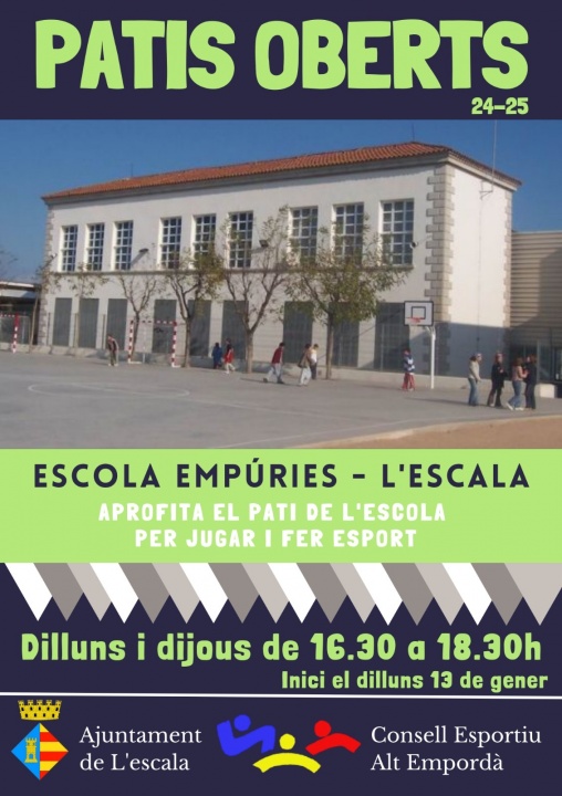 El pati de l'escola Empúries, obert dilluns i dijous a la tarda